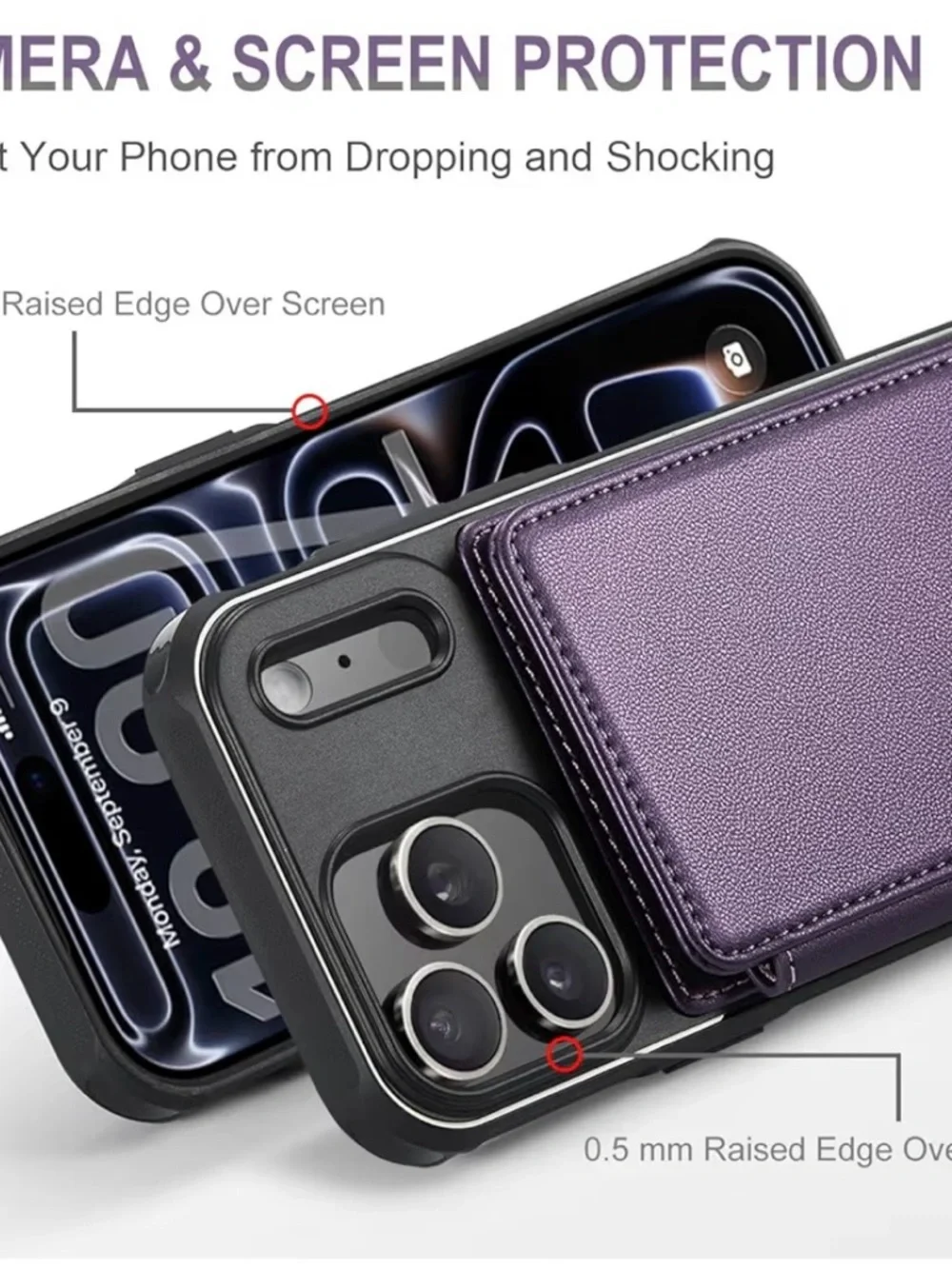 Purple RFID‎ Wallet Phone Case with Card Slots